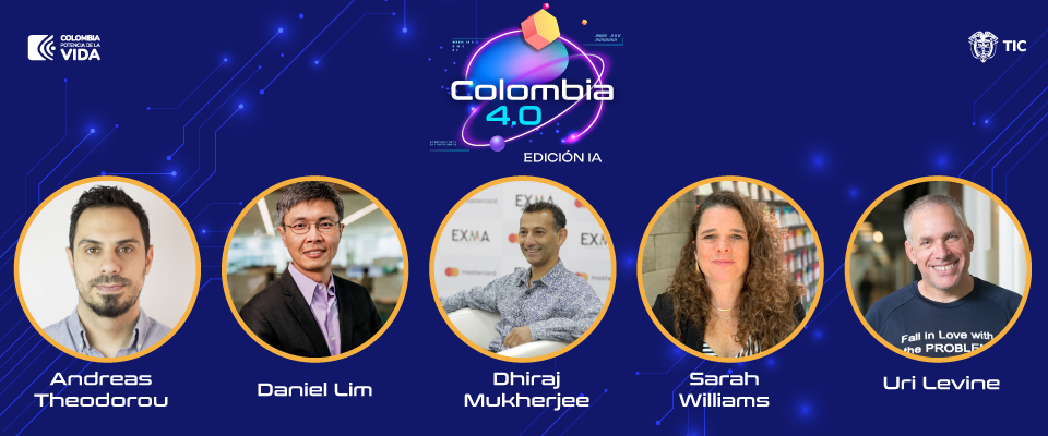 Banner de los cinco conferencistas de Colombia 4.0